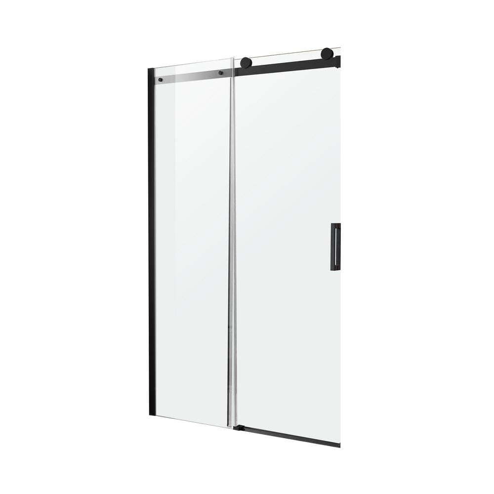 Rhodes Matte Black Frameless Sliding Shower Door with Handle