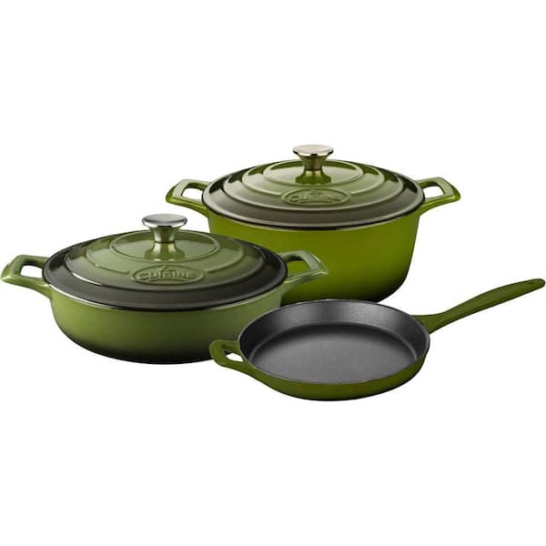 La Cuisine Range Collection 5-Piece Cast Iron Cookware Set in Olive Green