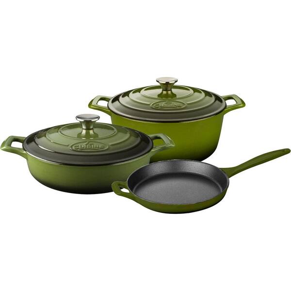 La Cuisine PRO Range 5-Piece Cast Iron Cookware Set in Olive Green
