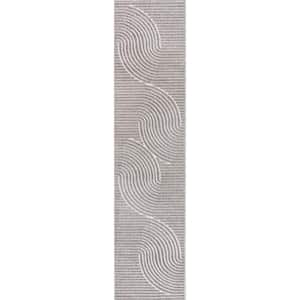 Skagen High-Low Minimalist Curve Geometric Gray/Ivory 2 ft. x 8 ft. Indoor/Outdoor Runner Rug
