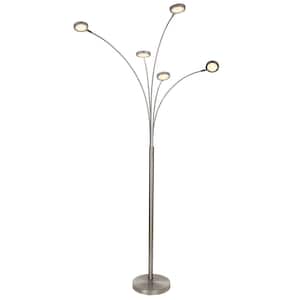 Orion 74 in. Brushed Nickel Industrial 5-Light LED Energy Efficient Floor Lamp with 5 Adjustable Swing Arm Heads