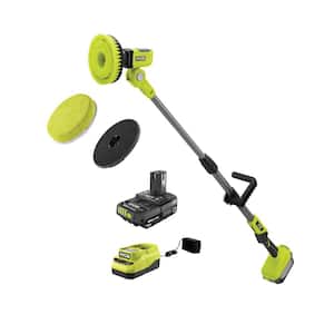 ONE+ 18V Cordless Telescoping Power Scrubber Kit with 2.0 Ah Battery and Charger and 6 in. 2-Piece Cloth Microfiber Kit