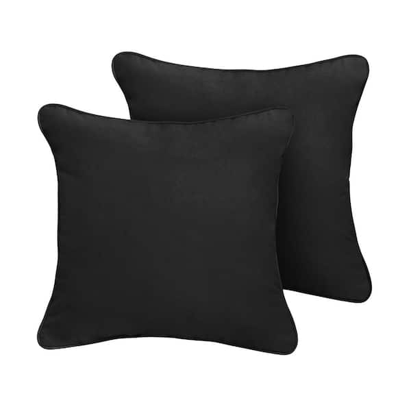 SORRA HOME Sunbrella Canvas Black Outdoor Corded Throw Pillows (2-Pack)