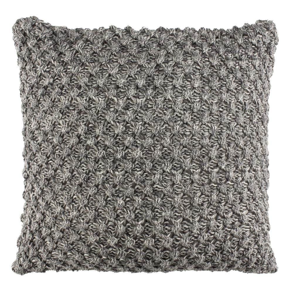 Gray Knit Square Decorative Throw Pillow with Polyfill
