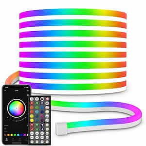 32.8 ft. RGB Integrated LED White Neon Rope Strip Light Fixture App Remote Control IP65 Waterproof Light for Gaming Room