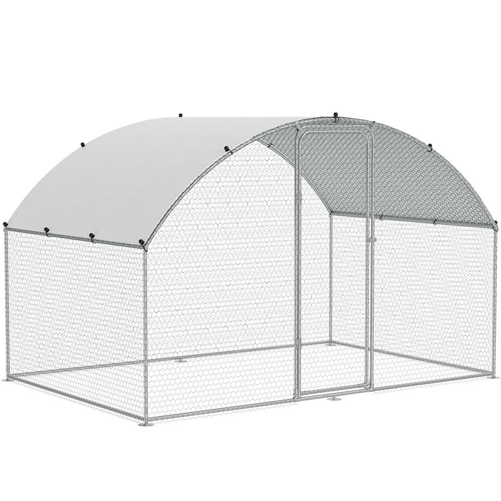 Large Silver Metal Chicken Coop with Waterproof Cover