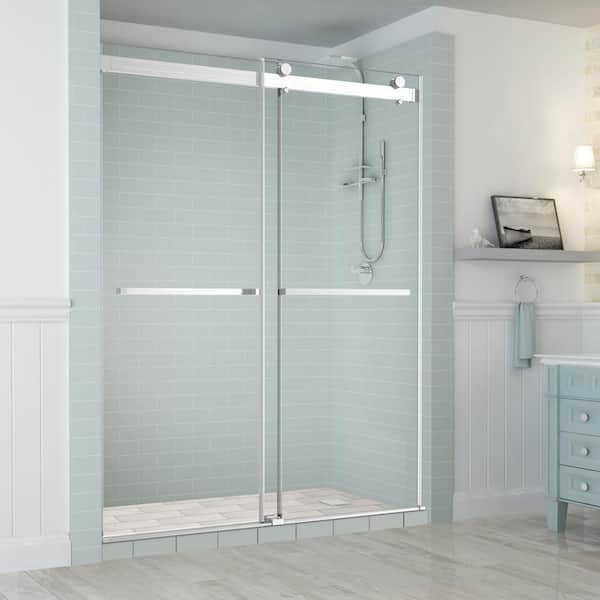 Aston Rivage 44 in. to 48 in. x 76 in. Frameless Sliding Double-Bypass Sliding Shower Door in Stainless Steel