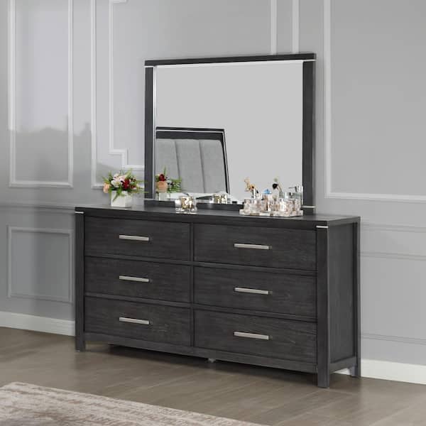 NEW CLASSIC HOME FURNISHINGS New Classic Furniture Odessa Charcoal 6-drawer 62 in. Dresser with Mirror