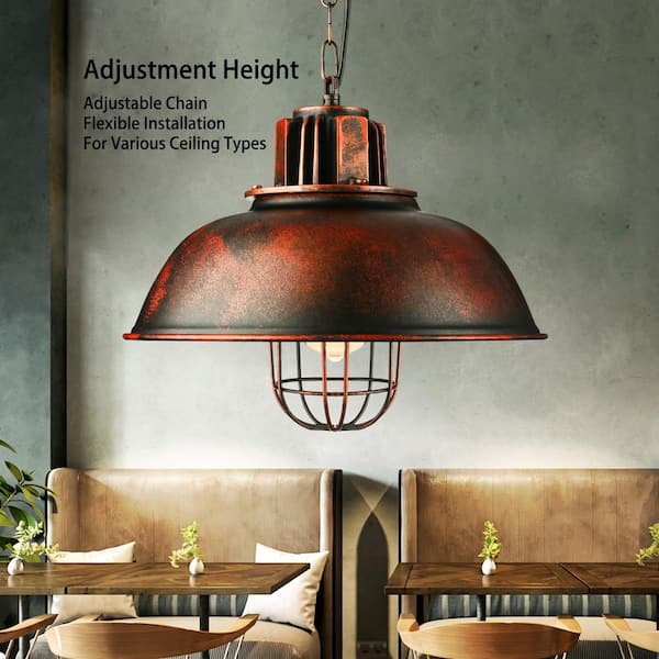 創作家具　鉄の棚・灯 OUKANING 1-Light Rust Retro Farmhouse Industrial Cage Pendant
