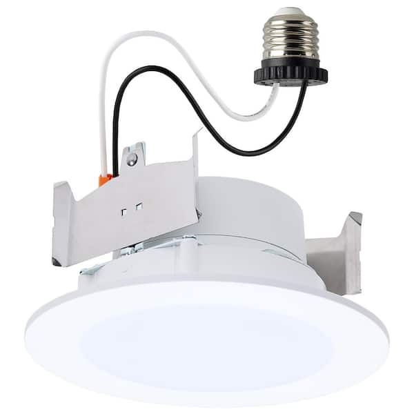 Flat Wafer 4 in. Matte White Dimmable IC Rated 5-CCT Field Selectable LED Downlight Retrofit Remodel E26 Connector