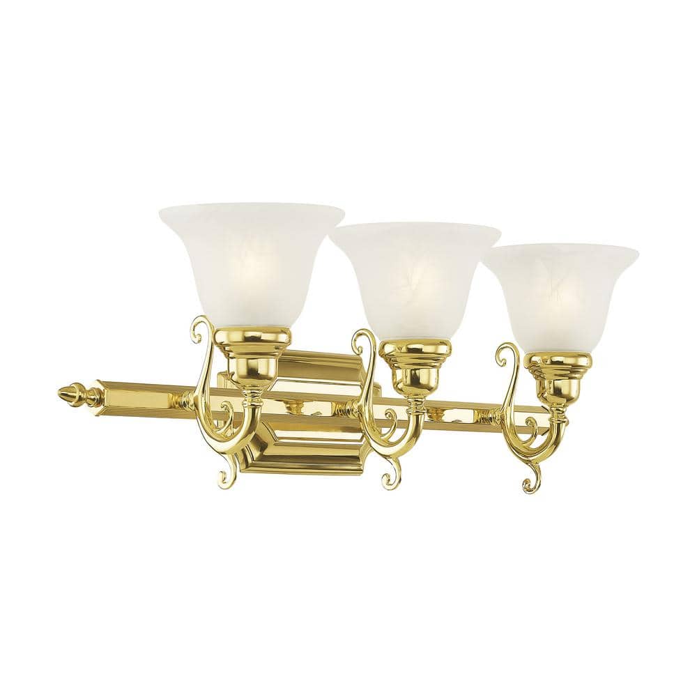 Polished Brass 3-Light Vanity with Alabaster Glass Shades
