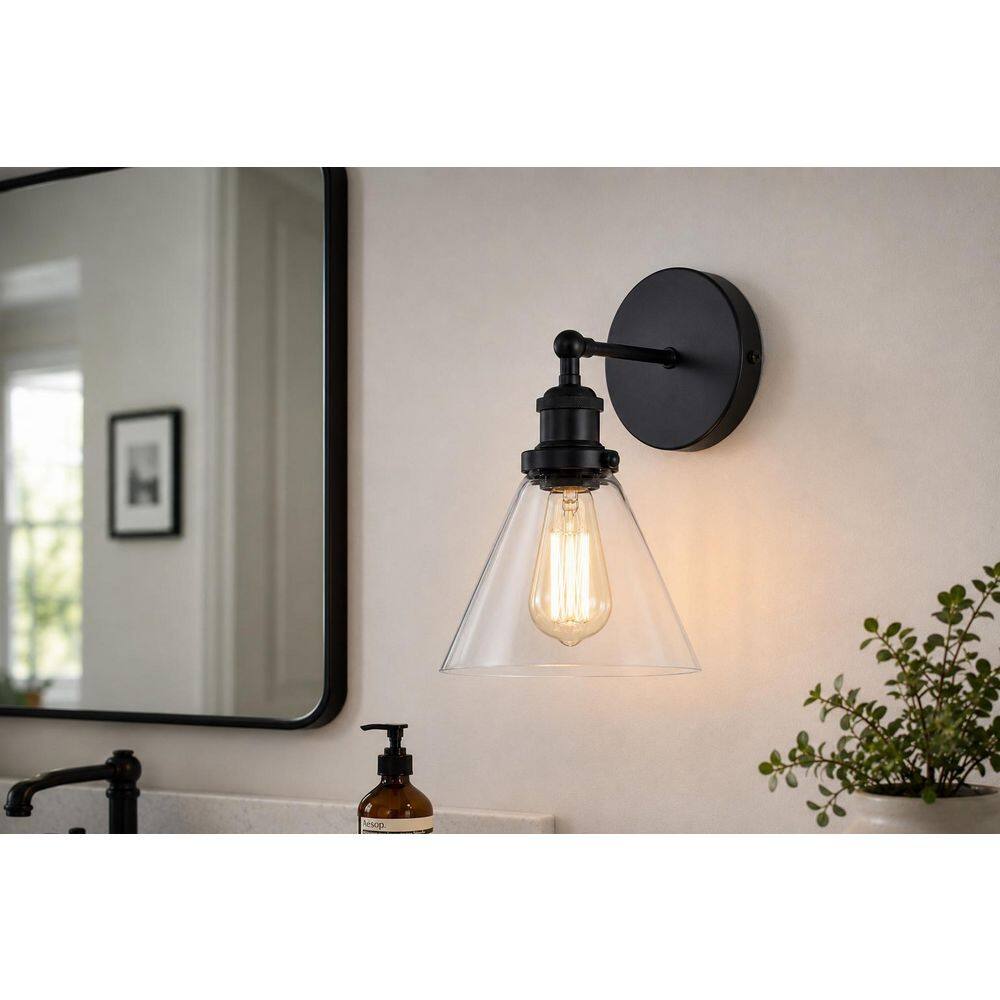 7 in. 1-Light Matte Black Bathroom Indoor Wall Sconce with Clear Glass Shade for Living Room Bedroom Hallway (2-Pack) price history on PriceWatchPro