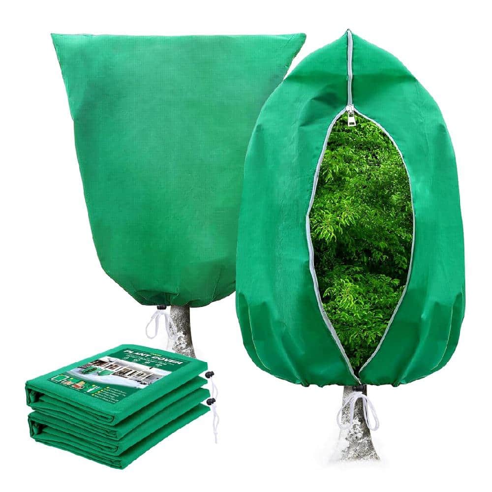 Green Heavy-Duty Frost Cloth Plant Covers with Zipper and Drawstring, 82" x 94" (2-Pack)