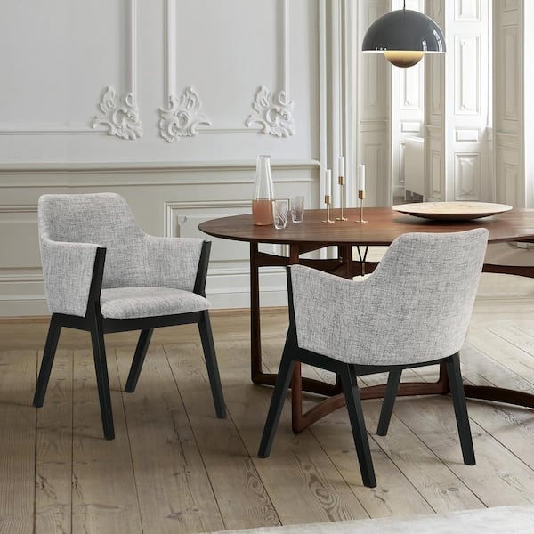 Renzo Light Gray Fabric and Black Wood Dining Side Chairs (Set of 2)