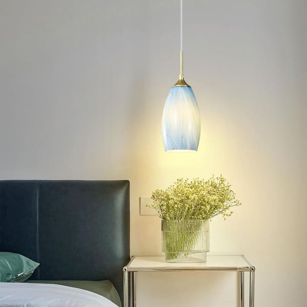 Kitchen Lighting 60W 1-Light Light Blue Glass Adjustable Mini Pendant Light With Art Deco Shade for Kitchen, 1Pack