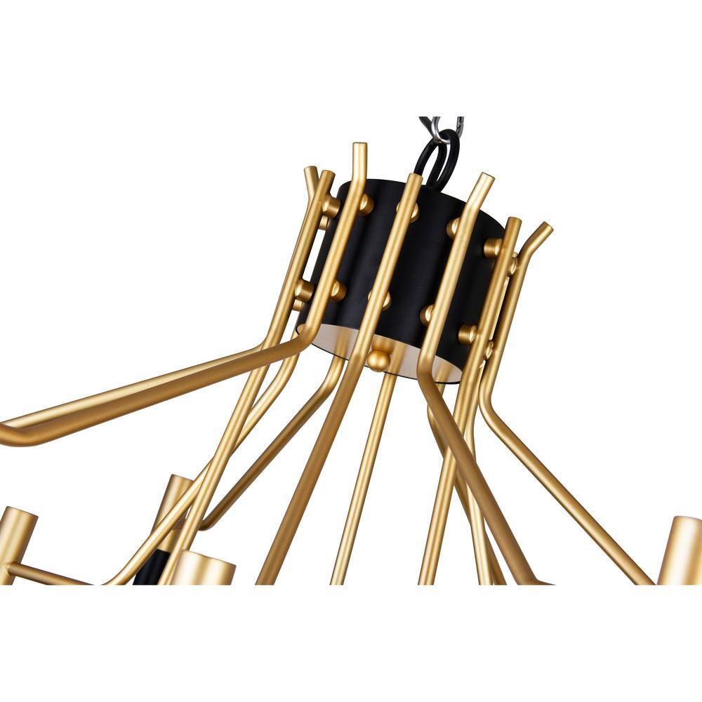 Matte Black and Satin Gold 12-Light Metal Chandelier