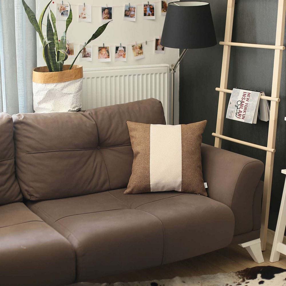 Handmade Brown and Ivory Jacquard Square Throw Pillow