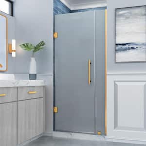 Belmore 28.25 - 29.25 in. W x 72 in. H Frameless Pivot Shower Door Frosted Glass in Brushed Gold