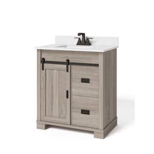 Brindley 30 in W x 20 in D x 35 in H Single Sink Freestanding Vanity in Gray w/ Veined White Engineered Stone Top