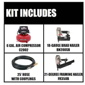 6 gal. 150 PSI Portable Electric Air Compressor, 18-Gauge Brad Nailer and 21-Degree 3-1/2 in. Full Round Framing Nailer