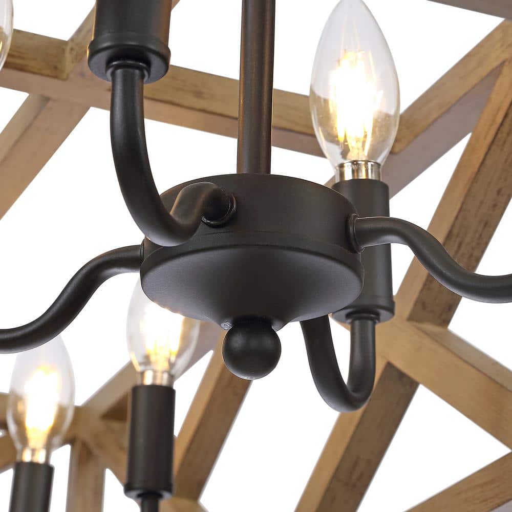 Modern Black 36" LED Farmhouse Pendant with Wood Accents