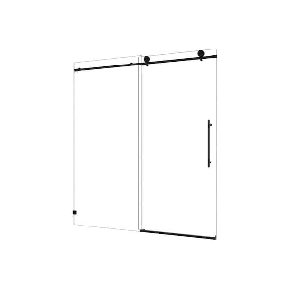60 in. W x 76 in. H Single Sliding Frameless Shower Door in Matte Black Finish with Tempered Glass