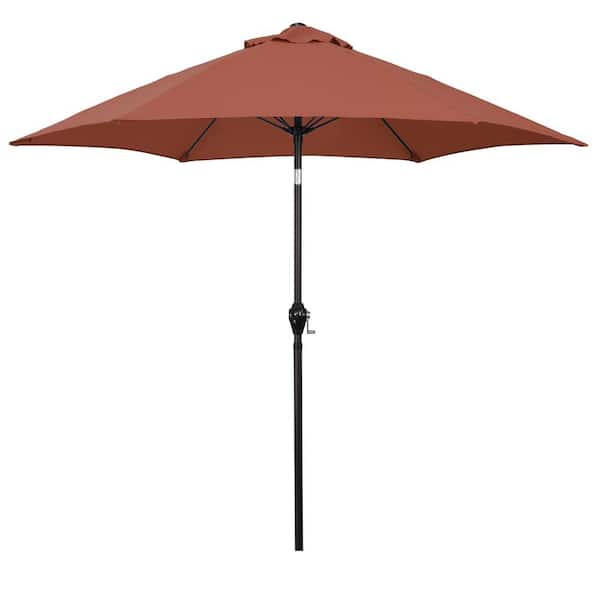 Astella 9 ft. Aluminum Market Patio Umbrella with Fiberglass Ribs, Crank Lift and Push-Button Tilt in Brick Polyester