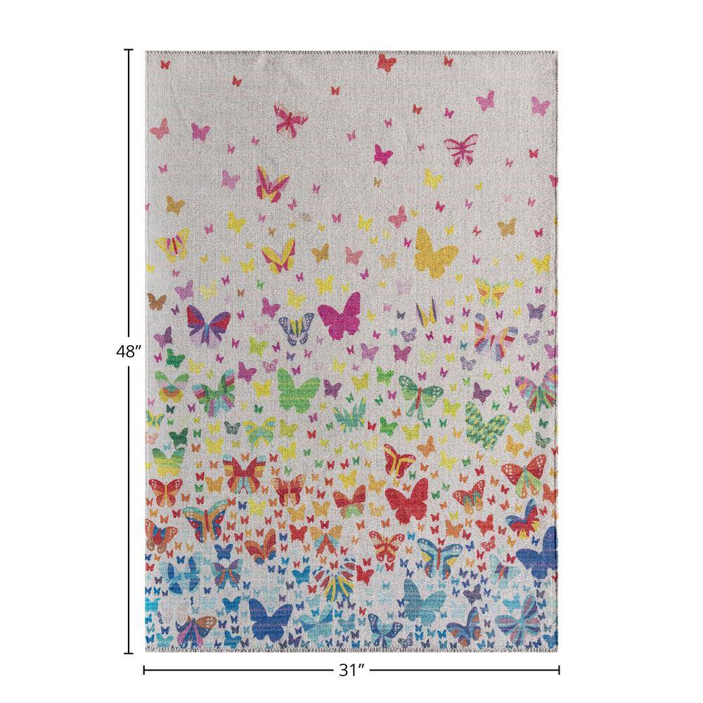 Multicolor Butterfly Pattern Rectangular Synthetic Area Rug