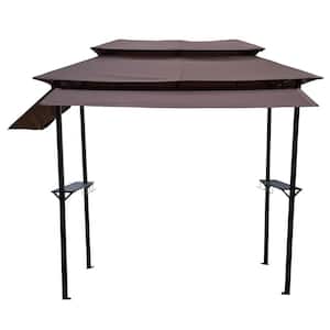 4 ft. x 8 ft. Light Brown Grill Gazebo, with Soft Top Canopy and Steel Frame with Hook and Bar Counters