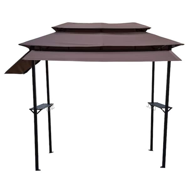 Tenleaf 4 ft. x 8 ft. Light Brown Grill Gazebo, with Soft Top Canopy and Steel Frame with Hook and Bar Counters
