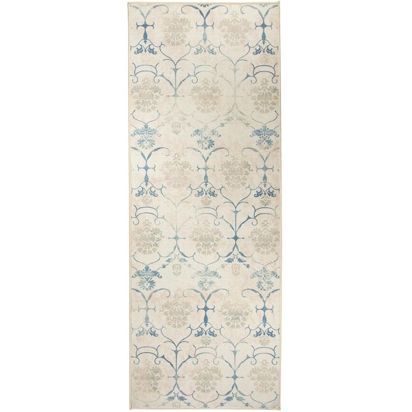 Ruggable Washable Leyla Creme Vintage 2.5 ft. x 7 ft. Stain Resistant Runner Rug