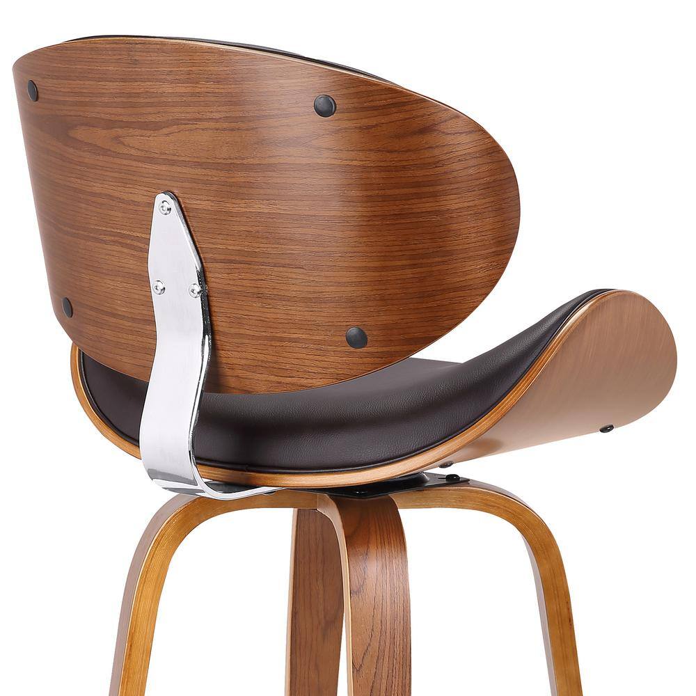 Solvang 26" Brown Faux Leather Walnut Wood Swivel Counter Stool