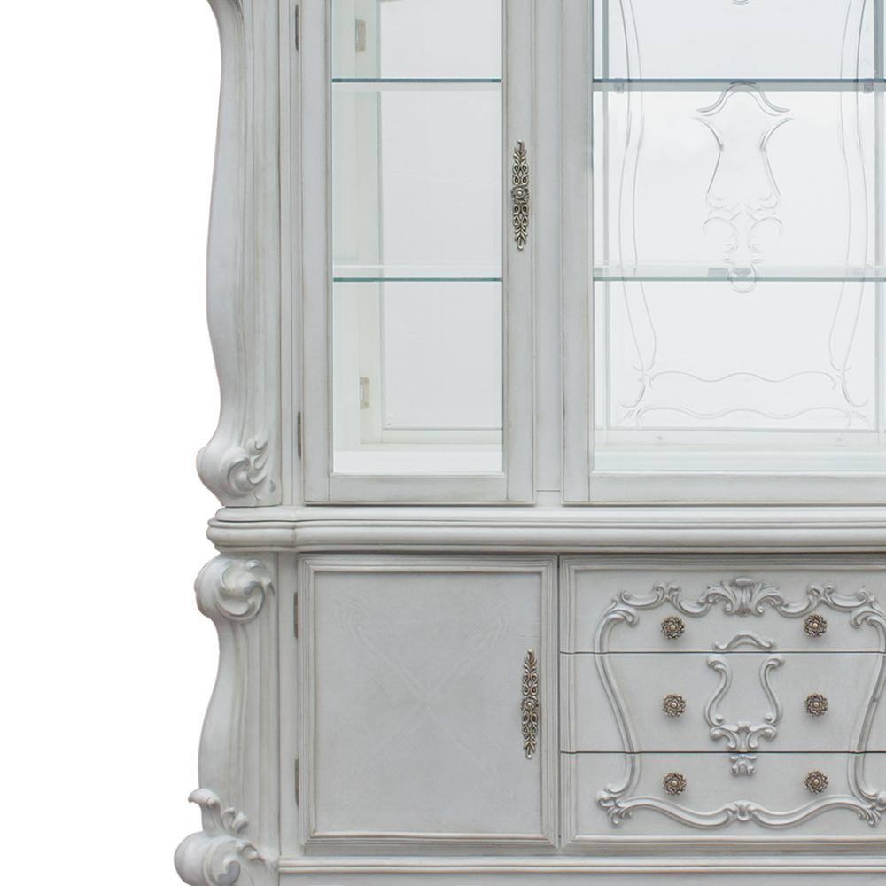 Versailles Bone White Lighted China Cabinet with Glass Doors