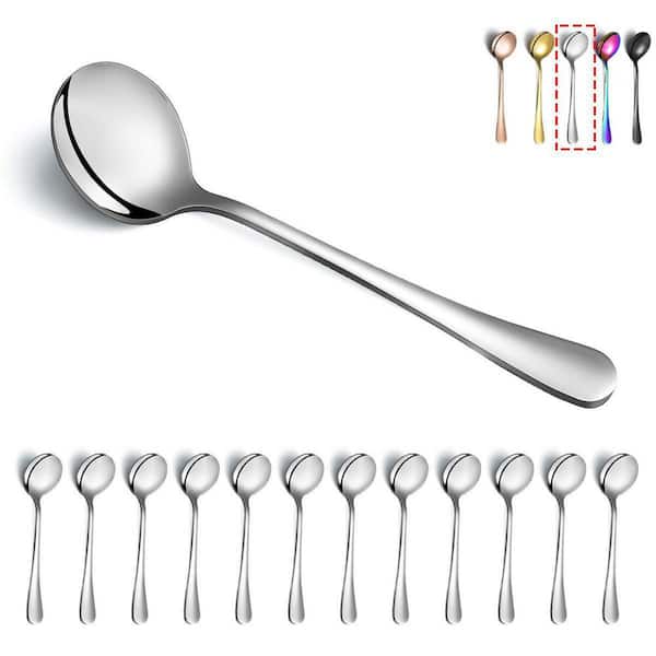18/10 Stainless Steel Grade Stainless Steel 12-Piece Round Soup Spoons Set for Dining Table Flatware, Dishwasher Safe