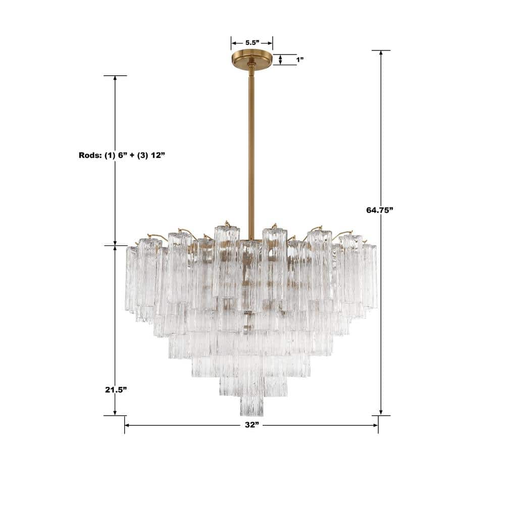 Aged Brass and Clear Glass 16-Light Chandelier