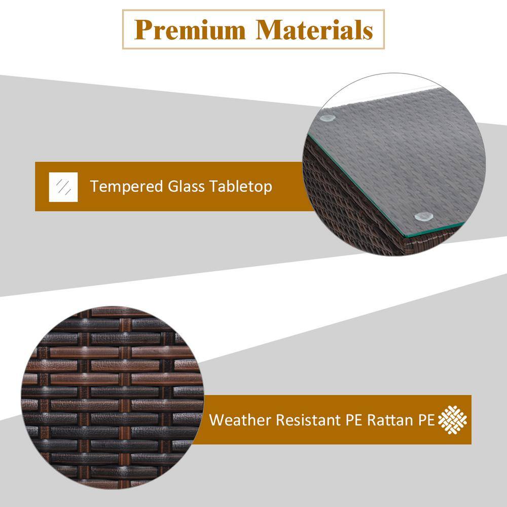 3-Piece Beige Rattan Patio Set with Cushions and Glass Table