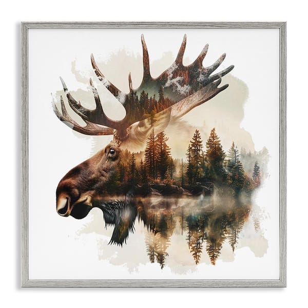 Stupell Industries Moose Antlers Silhouette by LSR Design Studio Gray Framed Animal Giclee Art Print 17 in. x 17 in.