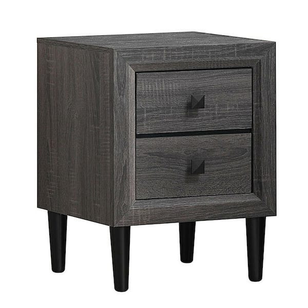 Retro 2-Drawer Dark Gray Nightstand 21.5 in. H x 16.5 in. W x 16.5 in. D