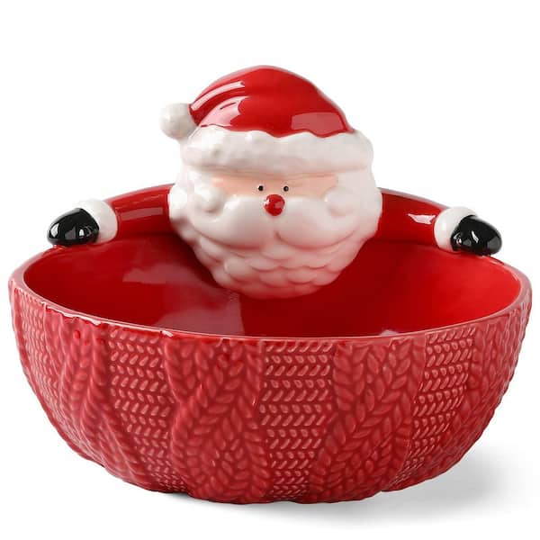 28 fl. oz. Microwave and Dishwasher Safe Red Santa Hand-Painted Ceramic Cereal Bowl for Snack, Dessert, Soup