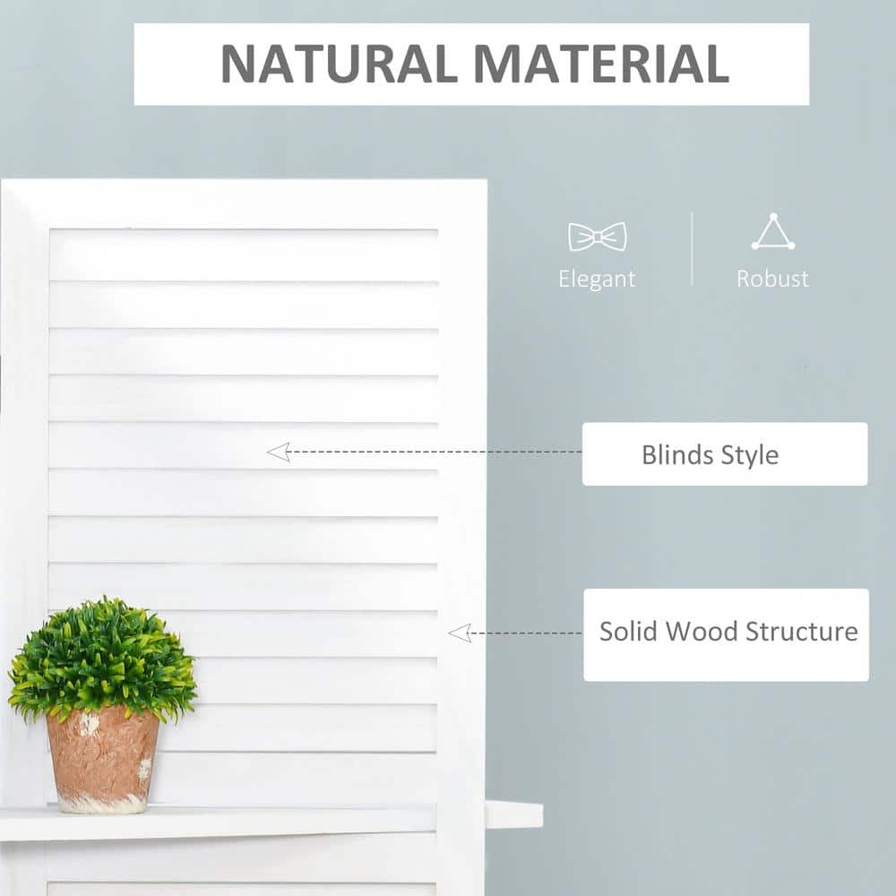 White Wood 4-Panel Folding Room Divider with Shelves