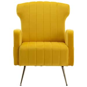 Modern Upholstered Yellow Velvet Wingback Accent Arm Chair with Metal Legs