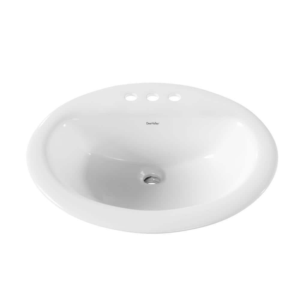 20'' x 17'' White Oval Ceramic Drop-in Bathroom Sink with Overflow