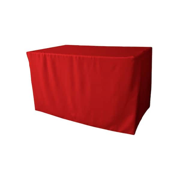 48 in. L x 24 in. W x 30 in. H Red Polyester Poplin Fitted Tablecloth