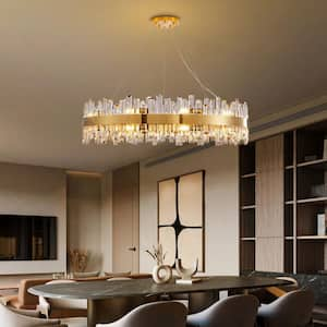 16-Light Gold Crystal Chandelier, Modern Round K9 Crystal Hanging Pendant Ceiling Light Fixture