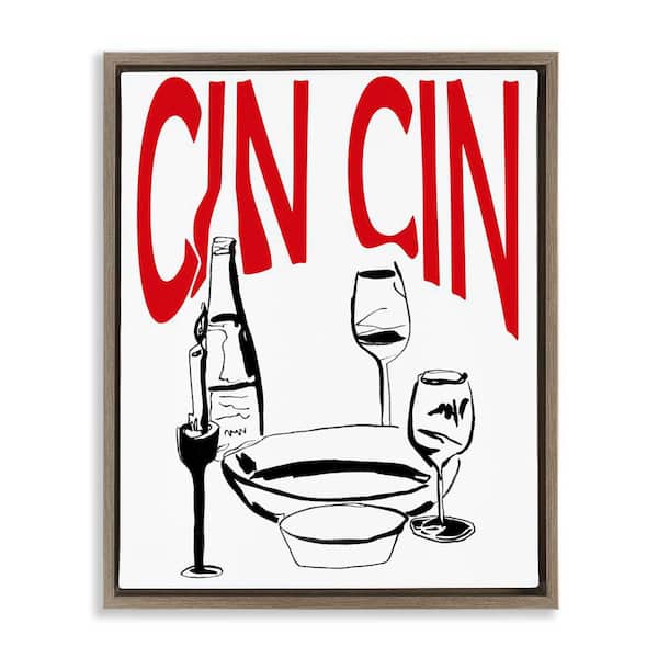 Stupell Industries Cin Cin Wine Glasses by Melissa Wang Brown Floater Frame Food Graphic Art Print 31 in. x 25 in.