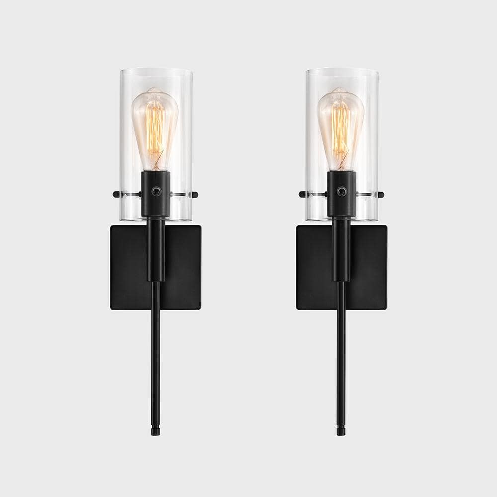 Kyrid Bronze Finish Slim Wall Sconce Set of 2 with Hand-Blown Glass