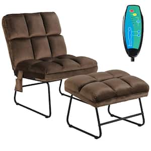 Massage Chair Velvet Accent Sofa Chair with Ottoman and Remote Control Brown