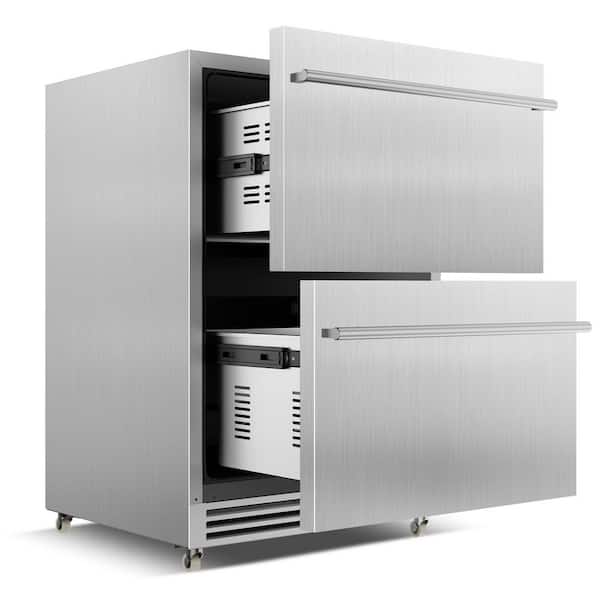 23.5 in. 215-Cans Outdoor Drawer Built in Refrigerator in Silver 4.9 cu. ft. Beverage Cooler with 2-Movable Casters