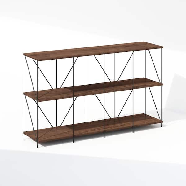 Furinno Wire 27.95 in. Tall Walnut Cove Wood 4-Shelf Metal Frame Bookcase