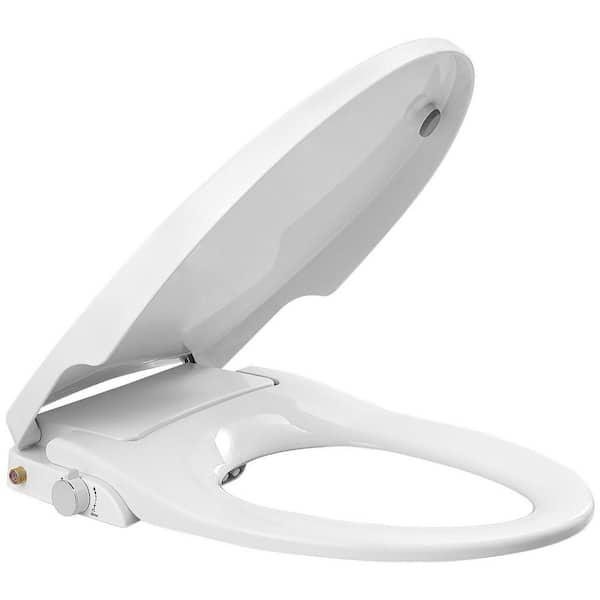 Dual Nozzle Non-Electric Bidet Seat for Elongated Round Toilets in White